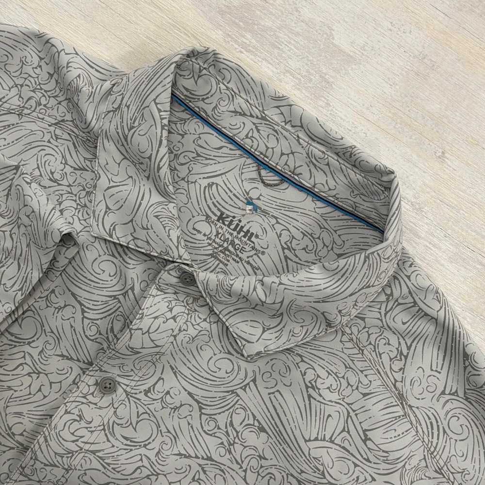 KUHL Shirt Short Sleeve Button Down Wave Print Grey Mens XL 7428